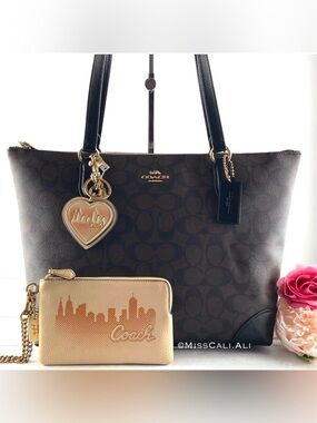 NWT COACH X JENNIFER LOPEZ Heart Charm Keychain + Zip Tote Bag + Wristlet